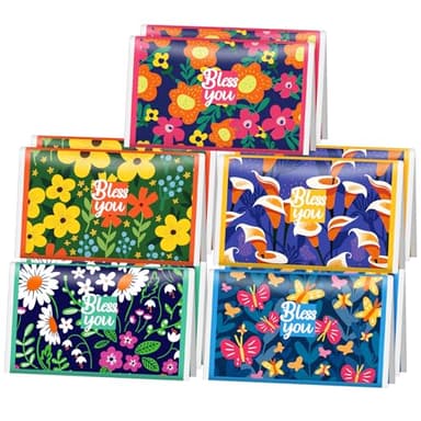 Outus 10 Pack Bless You Travel Pocket Tissues 3 Ply Small Slim Wildflower Facial Purse Wallet Tissues Individual Packs for Wedding Guest Bridal Baby Shower Homeless Care Essentials, 80 Sheets Total