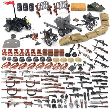 Feleph WW2 Military Weapons Pack Toy Building Set for Soldier Figures Bricks Model Army Equipment Gear Piece Kit