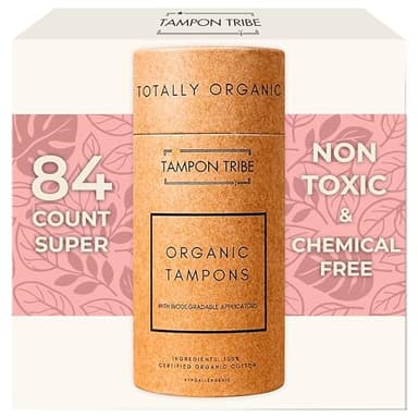 Tampon Tribe Super Organic Tampons for Women | 84 Non-Toxic Tampons | Natural 100% Organic Cotton, Hypoallergenic, Chemical and Metal-Free with Biodegradable Applicator | (84 Count - Super)