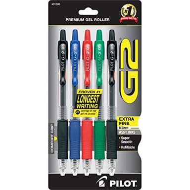 Pilot G2 Premium Gel Pens, Gel Roller Pens, Extra Fine Point 0.5 mm Assorted Colors 5