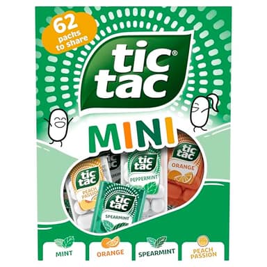 Tic Tac Mini Mints, Variety Share Pack 62 Pack, 211g, Orange Peppermint Spearmint Peach-Passion flavours