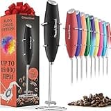 Powerful Handheld Milk Frother, Mini Milk Frother Wand, Battery Operated Stainless Steel Drink Mixer - Milk Frother Stand for Milk Coffee, Lattes, Cappuccino, Frappe, Matcha, Hot Chocolate. Great Gift