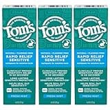 Tom's of Maine Fluoride-Free Rapid Relief Sensitive Toothpaste, Fresh Mint, 4 oz. 3-Pack (Packaging May Vary)