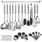 Berglander Kitchen Utensils Set 38 Pieces, Stainless Steel Cooking Utensils Set, Kitchen Gadgets Cookware, Kitchen Tool Set with Utensil Holder Rack And Hooks For Hanging Dishwasher Safe