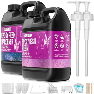 Puduo Epoxy Resin Kit 1.1Gallon，Newly Formulated Crystal Clear Epoxy Resin，Strong, Bubble-Free, Anti-Yellowing Art Resin That，Suitable for Casting, DIY, Resin Art, Molds, Easy to Mix 1:1 Ratio