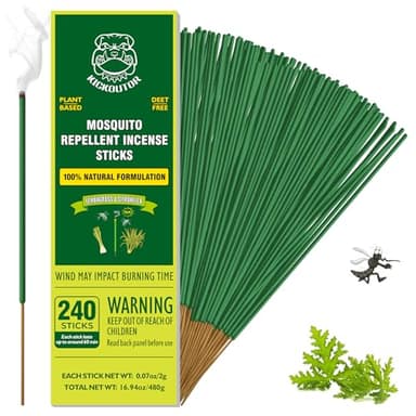 KICKOUTOR® Mosquito Repellent Outdoor Patio, 240 Count Natural Citronella Mosquito Incense Sticks, 1-Hour Burn DEET-Free Flying Insect Bug Control for Backyard Camping | Gnat No-See-um