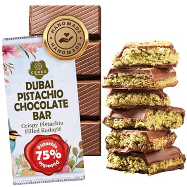 Dubai Chocolate Kunafa Pistachio Bar – 7oz | Handmade Luxury Dessert with Crunchy Kataifi & Creamy Filling, Gift for Any Special Occasion, 75% Pistachio