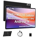 Android 14 Tablet 10.1 Inch,4G SIM Unlocked, Quad-Core CPU 2.0GHz,3GB+32GB, TF Expandable, IPS Display, 5G WiFi, Bluetooth 5.0,5MP+8MP Dual Cameras,5000mAh, GPS, Google Kids Space，Black case
