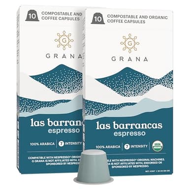 G GRANA Coffee Pods, Compatible with Nespresso OriginalLine, 20 Pack, Dark Roast, USDA Organic 100% Arabica Single Source Specialty-Coffee, Compostable Single Serve Capsules, Las Barrancas