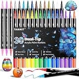 30 Colors Acrylic Paint Pens, Dual Tip Acrylic Paint Markers with Brush Tip and Fine Tip, Acrylic Pens for Rock Painting, Wood, Canvas, Stone, Glass, Ceramic,DIY Crafts Making Art Supplies
