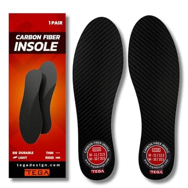 TEGA Carbon Fiber Insole (1 Pair) - for Turf Toe, Foot Fractures, Hallux Rigidus and Limitus - Rigid Shoe Insert for Sports, Hiking, Trekking, Basketball, Running - Alternative to Post Op Shoe (W8/M7)
