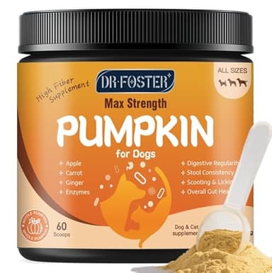 DRFOSTER Pumpkin Powder for Dogs - Fiber Supplements for Dogs & Cats with Organic Pumpkin, Apple, Carrots and Digestive Enzymes - Healthy Stool and Digestion, Diarrhea & Constipation Relief, 10.58 oz