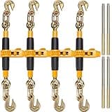 VEVOR Ratchet Chain Binder 3/8-1/2 12000 lbs G80 Hook Detachable Handle Heavy Duty Load Binder, Tie Down Hauling Chain Binders for Flatbed Truck Trailer, Black & Yellow