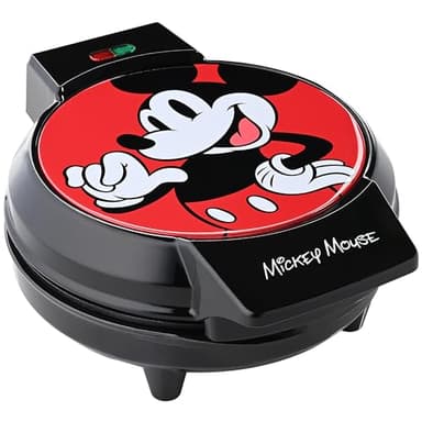 Disney Mickey Mouse 7" Round Waffle Maker by Select Brands - Premium Mickey Mouse Kitchen Appliance with Ceramic Nonstick Coating - Disney Kitchen Appliances - 7" Mickey Character Waffles