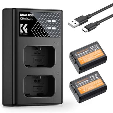 K&F CONCEPT NP-FW50 Battery and Dual Slot Charger for Sony ZV-E10 A6500 A6400 A6300 A6000 A7 A7II A7RII A7SII A7S A7R A7R2 NEX-3 NEX-5 Cameras
