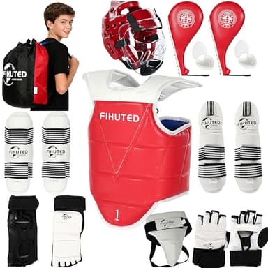 Taekwondo Sparring Gear Set for Kids Youth Adults, Karate Martial Arts Protective Equipment with Helmet Chest Guard Gloves Shin Instep Pads & Carry Bag (#1)
