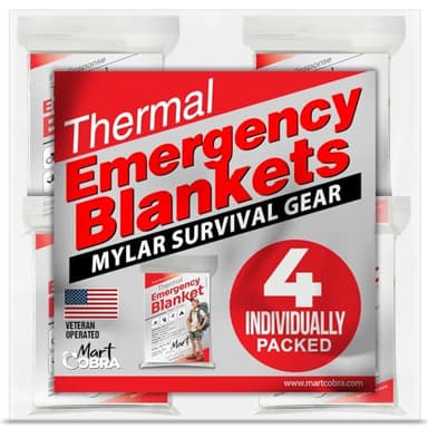 Emergency Blanket 4-Pack Space Mylar Blankets Survival Gear and Supplies Reusable Thermal Camping Hunting Essentials First Aid Car Backpacking Marathon Kit Prepper Go Rave Bug Out Bag Foil Cold Winter
