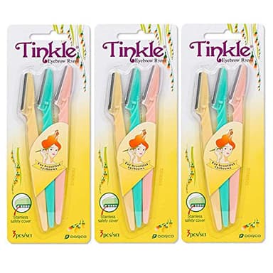 Tinkle Dermaplaning Tool 9ct, Dermaplane Razor for Women, Safe and Easy Peach Fuzz Remover, Eyebrow Trimmer with Protective Cover (3 Packs of 3), Stocking Stuffers