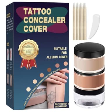 Tattoo Cover Up Makeup Waterproof, 2-Shade Professional Concealer Kit for Tattoos, Scars & Skin Imperfections, Full Coverage Camouflage Cream, Sweat & Transfer Resistant