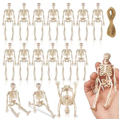 MUXIUNT 16 Pcs Halloween Mini Skeleton Figurine Decoration,6”Halloween posable Skeleton Decor,Small Plastic Skeleton Figure for Spooky Home Decor Haunted House Decorations Party Favors
