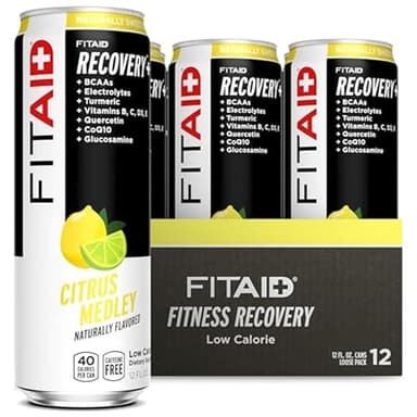 FITAID Recovery Blend, BCAAs, Vitamin B6, B12, Glucosamine, Electrolytes, 100% Clean, Paleo, B-Complex, Citrus Medley, No Sucralose, 12-oz. cans (Pack of 12)