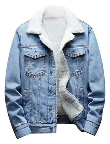 Springrain Men's Sherpa Fleece Lined Denim Jacket Warm Winter Trucker Jacket Cowboy Jean Jacket(LightBlue-M)
