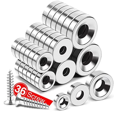 MIKEDE 36pcs Heavy Duty Rare Earth Magnets - 3 Sizes, Neodymium Disc Magnets with Hole for Locker, Tool Storage, DIY, Crafts (Screws Included)