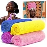 4 Pieces African Net Sponge – Premium African Net Sponge for Deep Exfoliation Quick-Dry and Reusable Mesh for Smooth Skin（Yellow Pink Purple Blue）