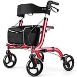 Rollator Walkers for Seniors- Rollator Walker with Seat 8" Wheels- Easy Folding Senior Walker with Padded Backrest- Lightweight Mobility Walking Aid for Adult Elderly, Aluminum Frame, Red