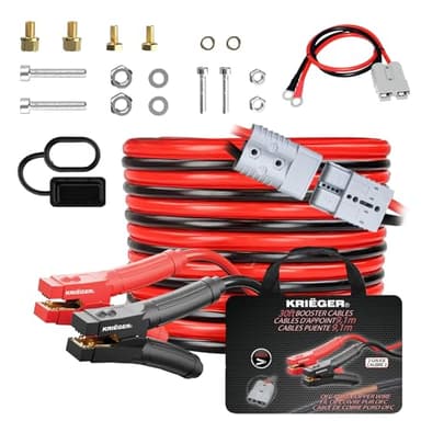 K KRIËGER Jumper Cables 100% Pure Copper, 30 Feet, 2 Gauge, 1000 Amp Custom-Made Alligator Clamps, Booster Battery Cables w/Permanent Installation Kit & Quick Connect Plugs - Carrying Bag Included
