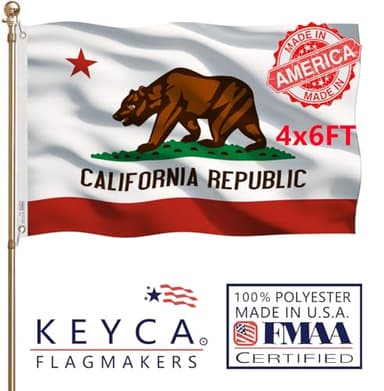 KEYCA California Republic State Flag 4x6 FT Made in The USA-Heavy Duty Vibrant Colors Double Sided Cali CA Flag with 2 Brass Grommets for Home/Company/Indoor Outdoor Decoration