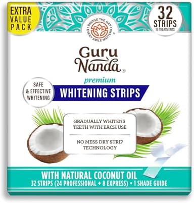 GuruNanda Teeth Whitening Strips - 16-Day Treatment with Non-Slip, Dry Strip Technology - Whitening Designed with Care for a Brighter Smile
