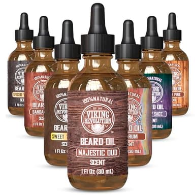Viking Revolution Majestic Oud Beard Oil for Men - Natural Mens Beard Oil with Argan Oil and Jojoba Oil - Beard Softener, Strengthens and Moisturizes - Beard Conditioner for Men (Majestic Oud,1 Pack)