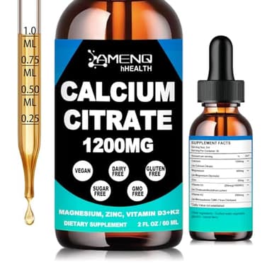 Calcium Citrate 1200 mg with Vitamin D3 K2 Liquid Drops for Bone, Teeth Health Support - High Absorption Liquid Calcium Magnesium Zinc D3 Supplement for Women & Men, Vegan, Sugar-Free, Non-GMO