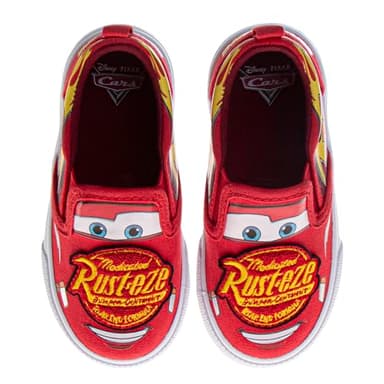 Cars Lightning McQueen Lowtop Sneakers for Boys - Low Top Shoes Slipon Closure Cushioned Lightweight Terry Cloth - Red (Size 8 Toddler)