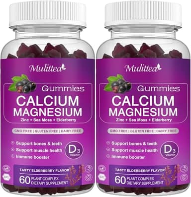 Calcium Magnesium Zinc Gummies with High Absorption Magnesium Glycinate, Potassium -Plant Calcium Supplement w/ D3 & Sea Moss for Bone, Muscles, Calm Mood & Sleep Support- Kids & Adults (2 Pack)