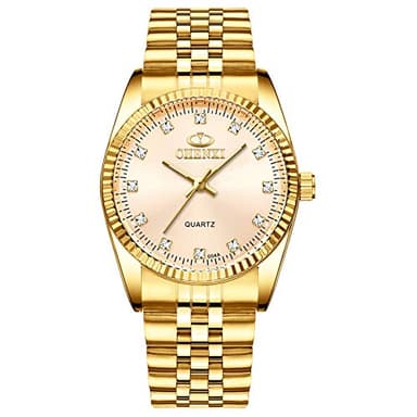 DREAMING Q&P Classic Golden Stainless Steel Unisex Luxury Quartz Wrist Watches Gold