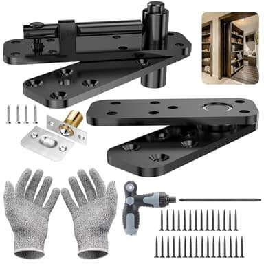 Hidden Door Hinge Pivot Hinge, 570LBS Load-Bearing Heavy Duty Pivot Door Hardware for Hidden Door Bookcase, Hinge Kit 360° Rotation Invisible Door Hinges for Secret Door (Black)