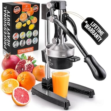 Zulay Kitchen Cast Iron Juicer - Easy-to-Clean Heavy-Duty Manual Juicer, Professional Citrus Juicer - Stainless Steel Lemon Squeezer - Manual Citrus Press & Orange Squeezer - Orange Juicer (Black)
