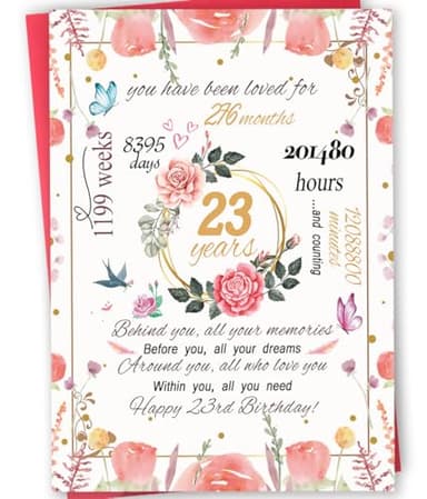 mmuue Funny 23rd Birthday Card Gifts for Women, Happy 23 Year Old Birthday Gifts for Daughter Niece Granddaughter, Cute 23rd Bday Party Decorations for Girlfriend