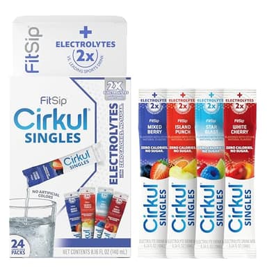 Cirkul FitSip® Electrolyte Water Enhancer Clear Liquid Packets (24 Pack) - Mixed Berry, White Cherry, Star Blast, Island Punch - No Sugar, Zero Calorie Hydration Drink Mix, No Artificial Color