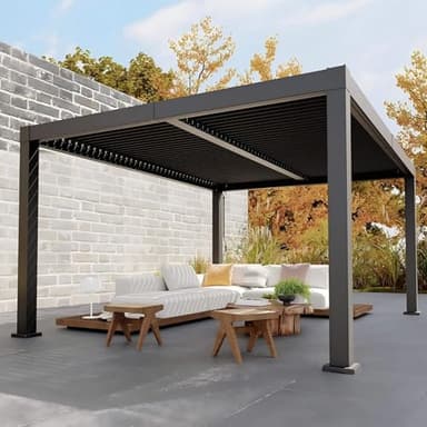Garvee 12x16ft Louvered Pergola - All-Aluminum Outdoor Pergolas with Adjustable Louvered Roof, Integrated Drainage System, Outdoor Gazebo for Deck, Patio, Backyard and Garden, Gray