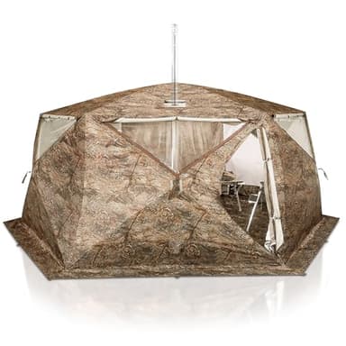 Rbm Outdoors Hot Tent with Stove Jack, Easy Setup 4 Season Winter Tents for Camping, Cold Weather Wall Double Layer Waterproof Shelter Hexagon