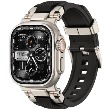 amBand Bands Compatible with Apple Watch Ultra 3/2/1 49mm, M1 Sport Series Rugged Durable Strap with Metal Connector to Match Ultra's Titanium Case for iWatch 49mm Men Titanium/Black