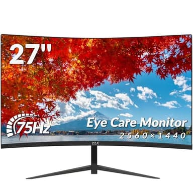 ZZA 27 Inch Curved Gaming Monitor-2K QHD (2560x1440) 75Hz Display,HDMI/DP USB Connectivity,Tilt Adjustable,Wall Mountable,Perfect for PC Gaming Office