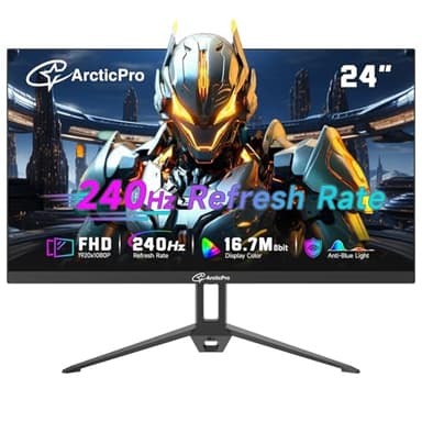 ArcticPro 24inch Gaming Monitor 240Hz, FHD 1080p, 2ms Response Time, Adaptive sync, 3000:1 Contrast, PC Monitor, 3-Sided Frameless, Ultra Slim, 120% sRGB, Bluelight Filter, HDMI & DP Ports