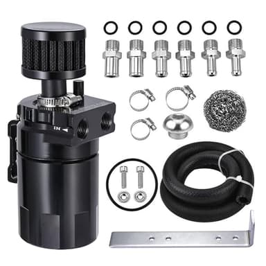 EVIL ENERGY Oil Catch Can, Universal Baffled Catch Can Kit with Breather Filter, 300ml Aluminum Air Oil Separator Tank NBR Fuel Hose Kits for PCV System