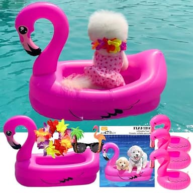KUCDBUN Dog Pool Float, Funny 6-in-1 Inflatable Dog Floats for Pool, Pet Floatie Raft for Small Dogs, Puppy and Doggies, Pink Flamingo