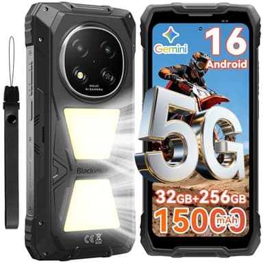 Blackview Rock 2 Pro 5G Rugged Phone Android 16, 15000mAh/33W Dual 400LM Camping Light, 32GB+256GB/2TB Rugged Smartphone Unlocked Gemini AI, 16MP+13MP 6.78" 2.4K 120Hz Glove Mode/NFC