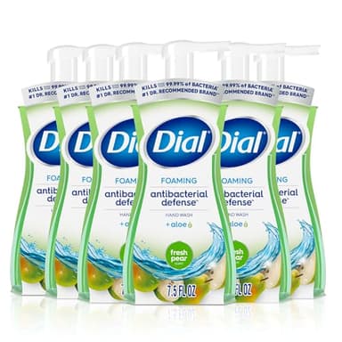 Dial Antibacterial Defense Foaming Hand Soap + Aloe, Fresh Pear Scent, 7.5 Fl Oz (Pack of 6), Dermatologist-Tested Hand Wash, Gentle on Skin